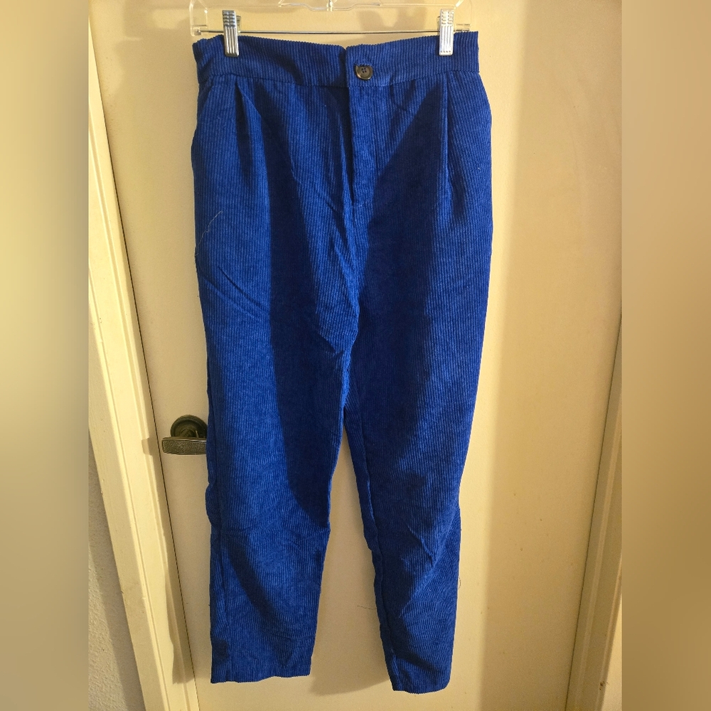 NWT Women's Zenana Outfitters Vibrant Blue Corduroy Pants Elastic Waist.